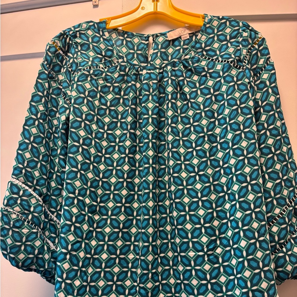 LOFT Blue Flowy Blouse with 3/4 Sleeves